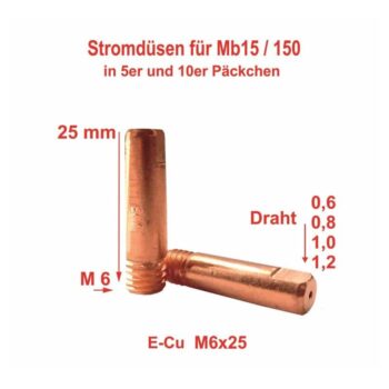 Stromdüsen MB15 M6x25 Draht 0,6 bis 1,2