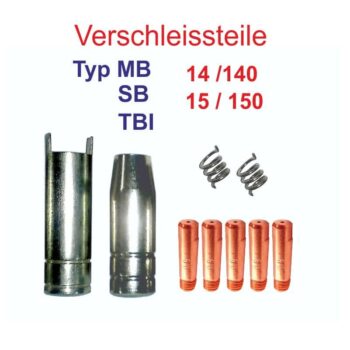 Verschleißteile MB SB TBI 15 / 150 Gasdüse - Stromdüse 0,6 oder 0,8 - Feder