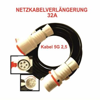 Geräteanschlusskabel Gummi H07RN-F 5G 2,5 IP 44 mit Stecker 32A Kupplung 32A